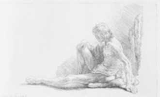 Study from the Nude: Man Seated on Ground, One Leg Extended ile ücretsiz indir ücretsiz fotoğraf veya resim GIMP çevrimiçi resim düzenleyici ile düzenlenebilir