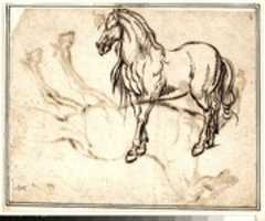 Bezpłatne pobieranie Studium Konia (recto); Study of a Standing Horse (verso) darmowe zdjęcie lub zdjęcie do edycji za pomocą internetowego edytora obrazów GIMP