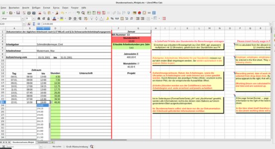 Bezpłatne pobieranie Stundennachweis: Dokumentation der taeglichen Arbeitszeit nach Paragraf 17 MiLoG und Paragraf 2a Schwarzarbeitsbekaempfungsgesetz Szablon DOC, XLS lub PPT do edycji za pomocą LibreOffice online lub OpenOffice Desktop online