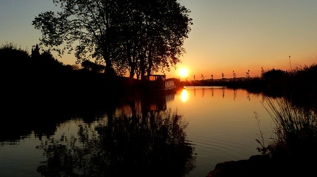 무료 다운로드 Sunrise Canal Du Midi Peniche - 무료 사진 또는 김프 온라인 이미지 편집기로 편집할 수 있는 사진