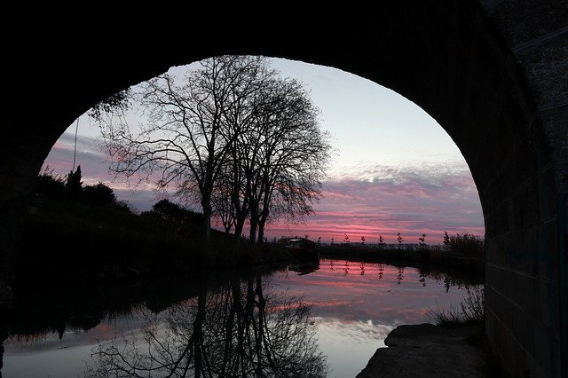 دانلود رایگان عکس sunset canal du midi معماری رایگان برای ویرایش با ویرایشگر تصویر آنلاین رایگان GIMP