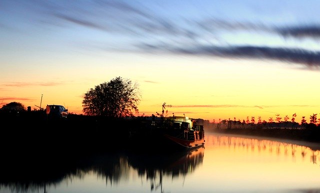 Muat turun percuma sunset canal du midi peniche nature gambar percuma untuk diedit dengan editor imej dalam talian percuma GIMP