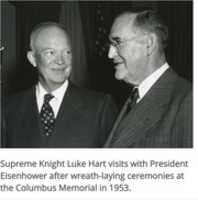 Free download Supreme Knight Luke Hart visits with President Eisenhower after wreath-laying ceremonies at the Columbus Memorial in 1953. free photo or picture to be edited with GIMP online image editor