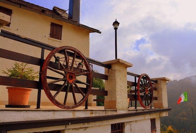 Free download terrace wooden wheel borgo house free picture to be edited with GIMP free online image editor