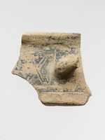 Free download Terracotta fragment of a cylindrical pyxis (box with lid) with part of handle and hatched squares free photo or picture to be edited with GIMP online image editor