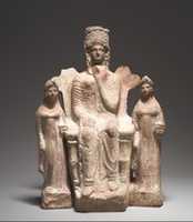 Free download Terracotta statuette of an enthroned  goddess between two attendants free photo or picture to be edited with GIMP online image editor