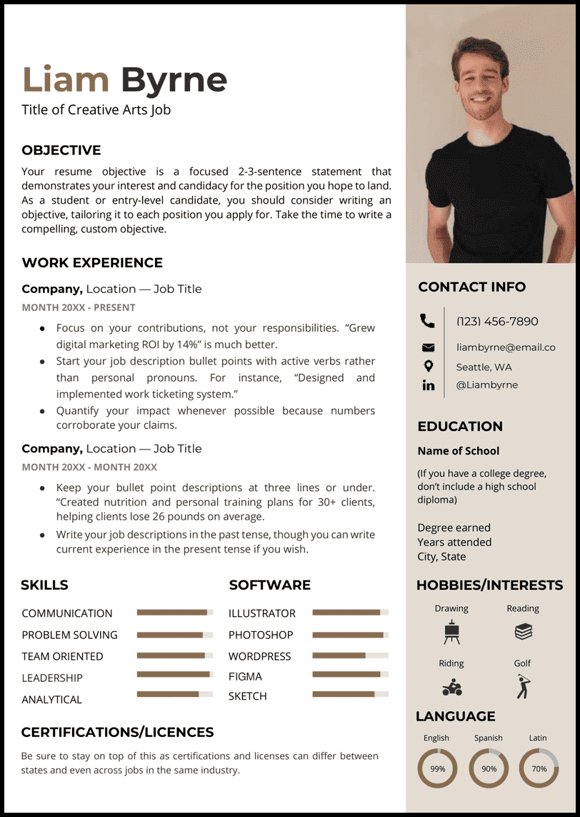 The arts Word resume template