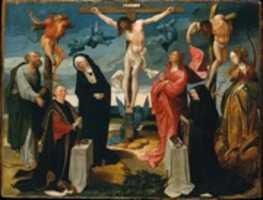 Free download The Crucifixion with Donors and Saints Peter and Margaret free photo or picture to be edited with GIMP online image editor