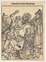 Free download The Martyrdom of St. Stephen, from The Nuremburg Chronicle, folio 103 free photo or picture to be edited with GIMP online image editor