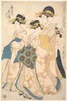 Free download The Oiran Hanaogi of Ogiya attended by Two Shinzo and Her Kamuro Yoshino free photo or picture to be edited with GIMP online image editor