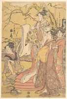 Free download The Oiran Hinazuru of Chojiya Standing upon a Pile of Futon free photo or picture to be edited with GIMP online image editor