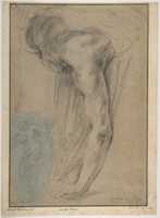 Free download The Reclining Headless Body of Holofernes; Study of Female Semi-Nude Figure (on a small separate, unrelated sheet of blue paper, pasted onto the lower left of the large sheet). free photo or picture to be edited with GIMP online image editor