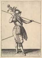 Free download The second movement for bringing the pike on to the shoulder and holding it horizontally, from the Lansquenet series, plate 9, in Wapenhandelinghe van Roers Musquetten Ende Spiessen (The Exercise of Arms) free photo or picture to be edited with GIMP online image editor