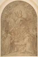 Free download The Virgin and Child Appearing to Saint Peter, Saint Damasus, Saint Lawrence, and Saint Paul; the Martyrdom of Saint Lawrence in the Background free photo or picture to be edited with GIMP online image editor