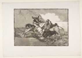 Free download The way in which the ancient Spaniards hunted bulls on horseback in the open country, plate 1 of La Tauromaquia free photo or picture to be edited with GIMP online image editor