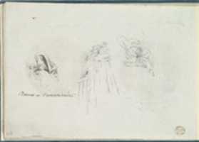 Free download Three Costume Sketches of a Bonnet, a Cloak, and a Hat free photo or picture to be edited with GIMP online image editor