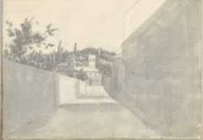 Free download Townscape with a Walled Street and Distant Villa (Smaller Italian Sketchbook, leaf 7 recto) free photo or picture to be edited with GIMP online image editor