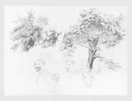 Free download Trees and Foliage, Head of a Bull, Man (from Switzerland 1870 Sketchbook) free photo or picture to be edited with GIMP online image editor