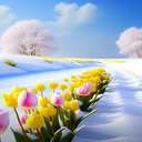 Tulips amidst white snow Wallpaper  screen for extension Chrome web store in OffiDocs Chromium