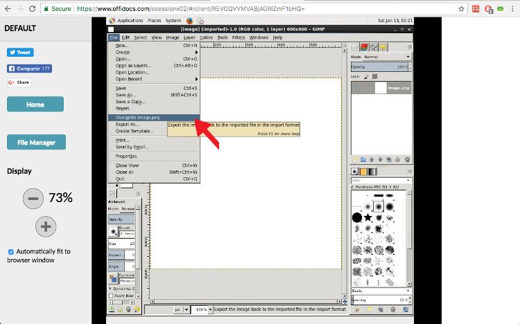 Mga file sa pag-export ng OffiDocs