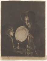 Free download Two Boys Blowing a Bladder by Candle-light free photo or picture to be edited with GIMP online image editor