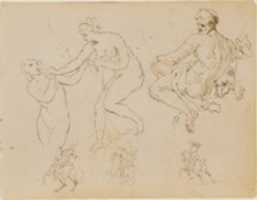 Free download Two Female Nudes; Seated Male Nude (after Michelangelo?); Three Equestrian Figures (from Sketchbook) free photo or picture to be edited with GIMP online image editor