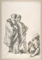 Free download Two Standing Male Figures and Seated Woman with a Child free photo or picture to be edited with GIMP online image editor