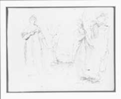 Free download Two Standing Women Flanking an Opening onto a Landscape, Two Pedistals with Urns at Right (from Sketchbook) free photo or picture to be edited with GIMP online image editor
