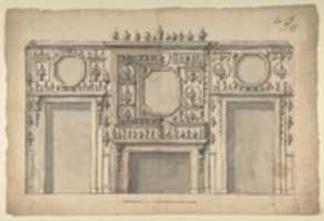 Free download Two Variant Designs for the Interior of a Room, Decorated with Porcelains, Fireplace in Center, and With the Doorways at Either Side free photo or picture to be edited with GIMP online image editor