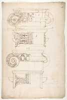 Free download Unidentified, Ionic capitals, two front and side elevations (recto) Doric impost, elevation of entablature (verso) free photo or picture to be edited with GIMP online image editor