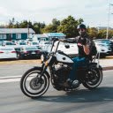 Unrecognizable biker on chopper motorcycle  screen for extension Chrome web store in OffiDocs Chromium