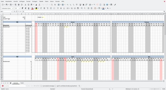 قالب مجاني Urlaubsplaner (أداة التخطيط للعطلات / الإجازات) صالح لـ LibreOffice و OpenOffice و Microsoft Word و Excel و Powerpoint و Office 365