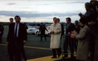 Free download U.S. President George Bush, Sr. and New Jersey Governor Thomas Kean, Newark Airport, 1992 free photo or picture to be edited with GIMP online image editor