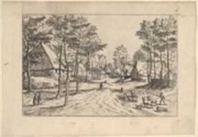 Free download Village Street, cattle, sheep and herdsman in the foreground from Praediorum villarum et rusticarum casularum icones elenoantissimae ad vivum in apre deformatae free photo or picture to be edited with GIMP online image editor