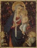 Free download Virgin and Child with Two Angels Before a Rose Hedge free photo or picture to be edited with GIMP online image editor