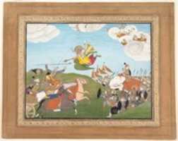 Free download Vishnu as Varaha, the Boar Avatar, Slays Banasur, A Demon General: Page from an Unknown Manuscript free photo or picture to be edited with GIMP online image editor