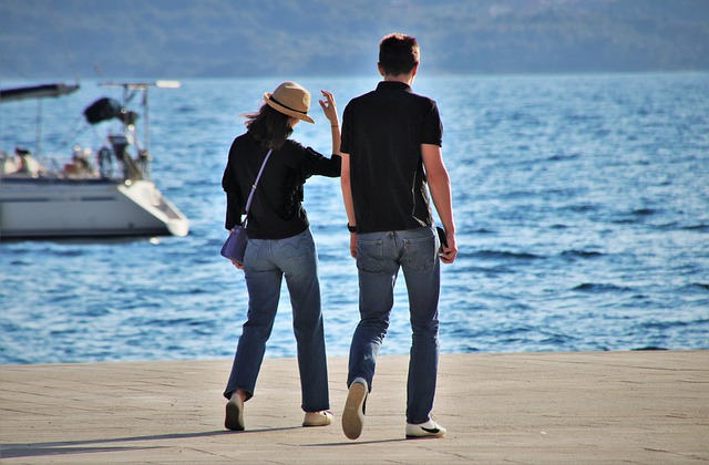 Free download walk he and she two happy walking free picture to be edited with GIMP free online image editor