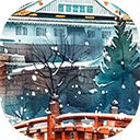 watercolor landscape from japan with traditional  screen for extension Chrome web store in OffiDocs Chromium