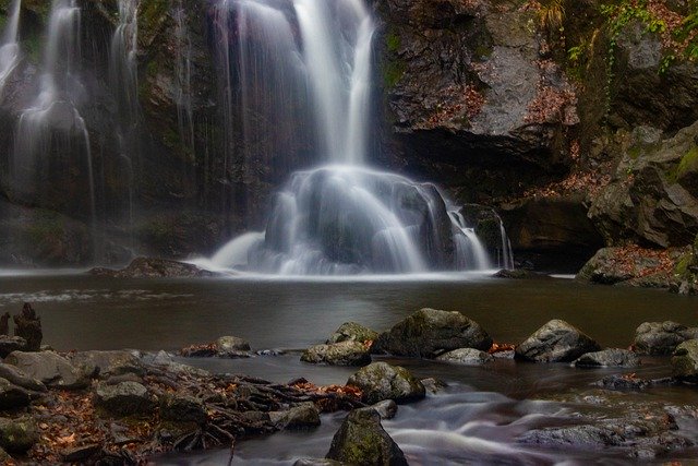 Free download waterfall rocks leaves forest free picture to be edited with GIMP free online image editor