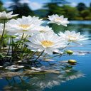 White chrysanthemums by the lake Wallpaper  screen for extension Chrome web store in OffiDocs Chromium