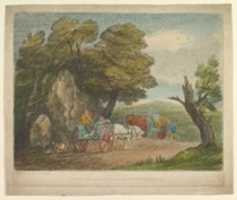 Free download Wooded Landscape with Two Country Carts and Figures free photo or picture to be edited with GIMP online image editor