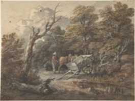 Free download Woodland Scene with a Peasant, a Horse, and a Cart free photo or picture to be edited with GIMP online image editor