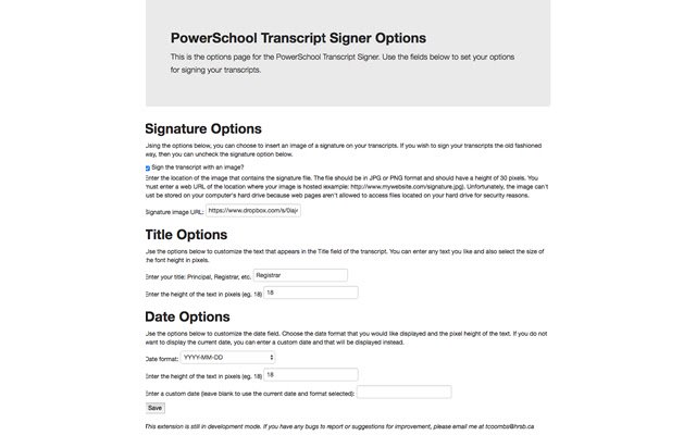 PowerSchool Transcript Signer de Chrome web store se ejecutará con OffiDocs Chromium en línea