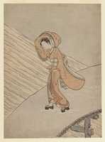 Free download Young Girl Crossing a Bridge after Snow: Calendar Year of the Second Year of Meiwa free photo or picture to be edited with GIMP online image editor