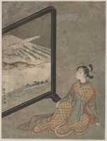 Free download Young Woman with a Pipe in Her Hand Gazing at Landscape Painted on a Screen free photo or picture to be edited with GIMP online image editor