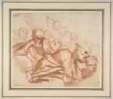Bezpłatne pobieranie zdjęcia lub obrazu Grupa świętych i aniołów (recto); Studium postaci męskiej w pendentywie (verso) do edycji za pomocą internetowego edytora obrazów GIMP