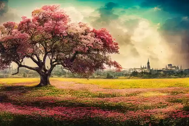 Free download ai generated tree flowers meadow free picture to be edited with GIMP free online image editor