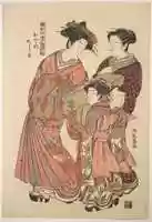 Téléchargez gratuitement la photo ou l'image d'un oiran accompagné d'un serviteur et d'un garçon et d'une fille de compagnie, à modifier avec l'éditeur d'images en ligne GIMP.