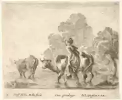 Free download A Peasant Woman Herds Two Cows Across a Stream, from Diversi capricci free photo or picture to be edited with GIMP online image editor