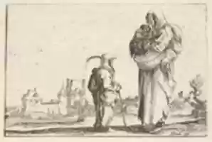 Free download A  Poor Woman, Carrying a Small Child in her Arms, from Caprices made by della Bella (Caprice faict par de la Bella), plate 7 free photo or picture to be edited with GIMP online image editor